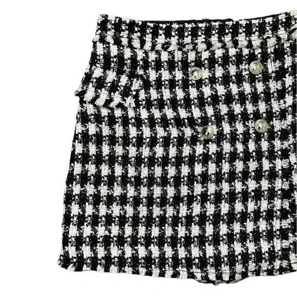 House Of Harlow 1960 Skort BlackWhite Gold Metallic Boucle Tweed Wool Blend Med. - Picture 2 of 6